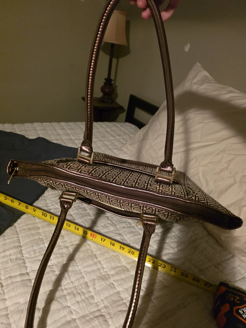 Anne Klein Brown Patterned Laptop Tote with Metallic Trim